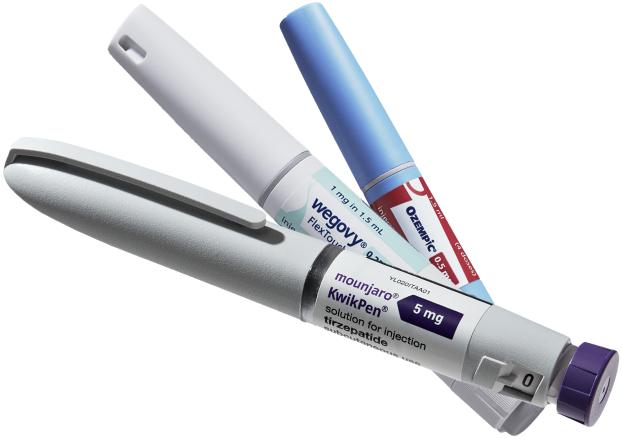 Mounjaro, Wegovy, and Ozempic injectable pens of varying doses