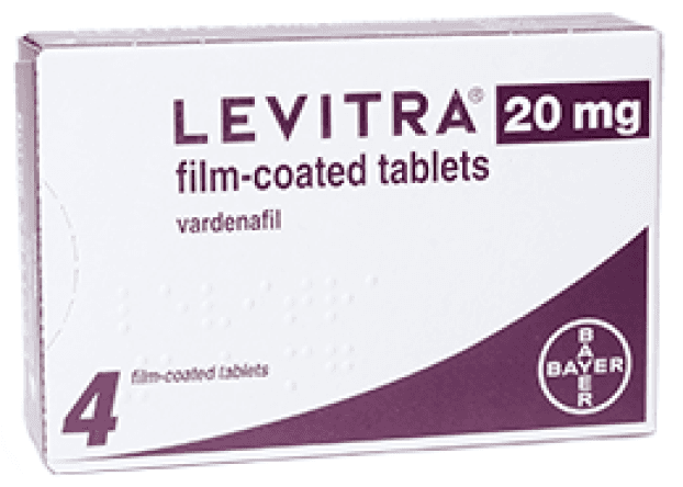 Vardenafil (generic Levitra®) 20mg box with blister pack